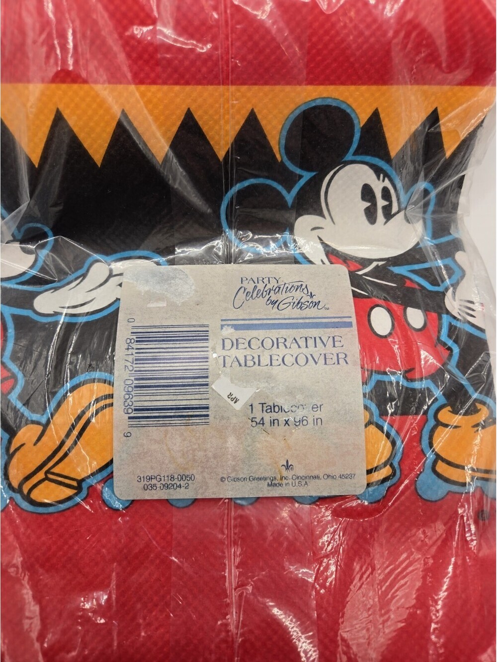 Vintage Disney Mickey Mouse Red Tablecover 54" x 96" Gibson NEW UNUSED